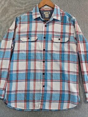 L.L. Bean Slightly Fitted Plaid Shirt Men's M-Reg Green White Red Button